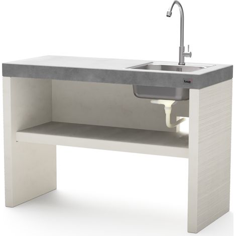 TUOZI - Módulo Stand PLAN/VENIT 2 lavabo/grifo para Barbacoa de Obra Prefabricada (Blanco, Gris - 110 x 47 x 47 cm) - Uso en Exteriores
