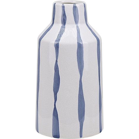 Vaso per fiori decorativo in gres porcellanato effetto craquelé bianco con strisce blu Assus (1/5)