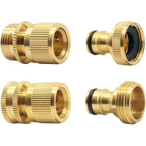 Brass Quick Connect Garden Hose Connector, Quick Disconnect Hose End Connector, Garden Hose Nozzle Connect Kit. Quick Disconnect Hose Fittings, Male and Female. (1/5)
