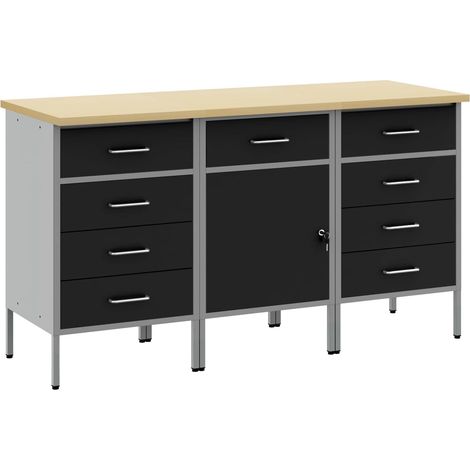 Werkbank mit Schubladen 3 pcs Schwarz und Grau 150 x 55 x 85 cm