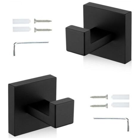 Lot de 2 crochets porte-serviettes en acier inoxydable, robustes, design simple et moderne avec accessoires de montage, parfaits pour balcon, salle de bain et salon. (1/4)