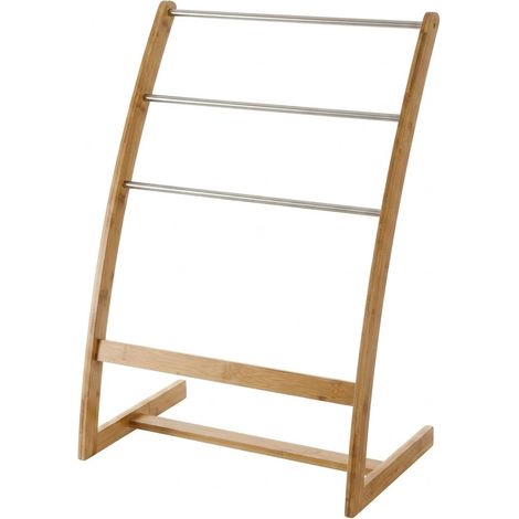 Portasciugamani Terra Piantana Bagno Moderno Bambù Acciaio Inox 57x35x81 cm (1/5)