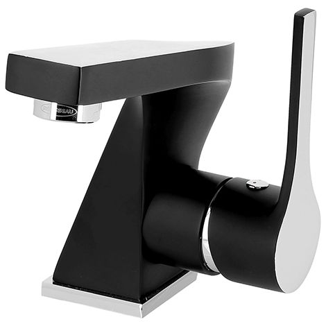 Edouard Rousseau – Mitigeur lavabo Sonate chromé noir – Cartouche céramique Ø35mm – Aérateur réducteur 6L/min – Bec fixe 124mm – Hauteur 146mm (1/2)