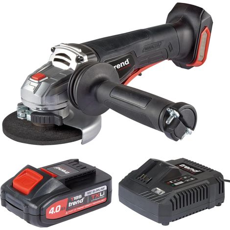 Meuleuse d'angle sans fil 18 V avec moteur sans balais, poignée anti-vibration et écrou de serrage rapide, batterie 4,0 Ah et chargeur rapide 230 V, T18S/AG/EURO