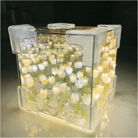 Lampe de nuit à LED en forme tulipe faire soi même décorative fleurs artificielles table pour chambre coucher Jaune (1/5)