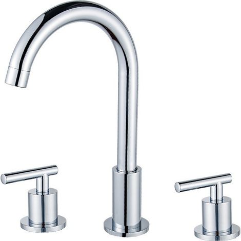 Grifo de lavabo plateado de tres orificios, control de doble manija, núcleo de válvula cerámica, apto para lavabos de baño. (1/5)