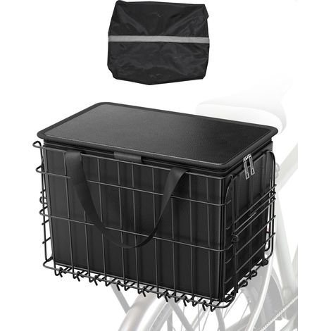 VEVOR Panier Arriere de Velo Pliable Fil Metallique, 340x210x225 mm, avec Sac Amovible, Housse Impermeable, Degagement Rapide, pour Transport Chiens, Animaux de Compagnie, Fruits et Legumes, Courses