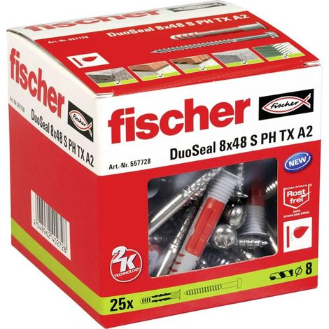 Cheville étanche 8x48 avec vis en acier inoxydable pour zones humides/Boite de 25