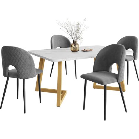 ELVMI Ensemble Table et Chaises avec 1 Table et 4 Chaises, Chaise en Velours, Metal, Gris (1/5)