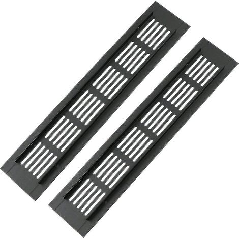 Lot de 2 grilles d'aération rectangulaires en aluminium 250 x 50 mm pour porte, protection anti-insectes, idéales pour camping-car, armoire, cuisine, etc. - Noir (1/5)