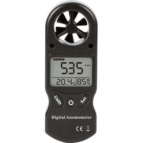 8-in-1 Tragbares digitales Anemometer – Windgeschwindigkeit/Temperatur/Luftfeuchtigkeit/Windchill/Hitzeindex/Taupunkt/Luftdruck/Höhe mit hintergrundbeleuchtetem LCD-Display – Schwarz