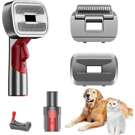 Brosse Toilettage Chien Chat Compatible avec Dyson V7 V8 V10 V11 V12 V15 Gen5, Outil de Toilettage Animaux 3 en 1 avec Brosse Démêlante, Bouton de Nettoyage et Adaptateur pour Aspirateur (1/5)