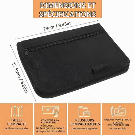 Pochette Véhicule, Organiseur De Boîte À Gants Portable Multi Usages Pour Voiture - Porte Documents Avec Plusieurs Poches Pour Cartes Factures Reçus Tickets Et Papiers (1/4)