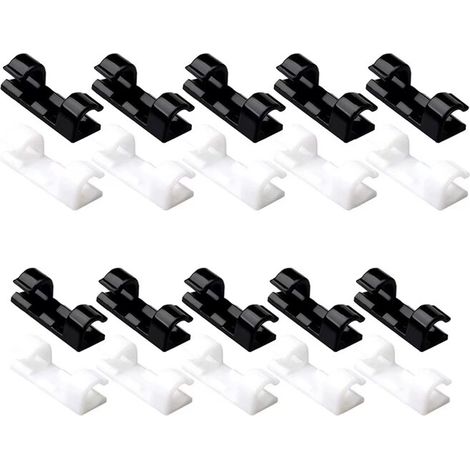 Clips Câbles Adhésives, Yuanzi Clips Attache Câbles Autocollant pour Rangement Supprot Fils Electriques pour TV/Chargeur/Voiture/Bureau 20 Pcs