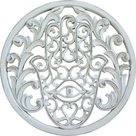 Signes Grimalt Colgante Adorno Pared  Adorno Pared Mano Fatima Placas De Madera Blanco 1x40x40cm 26238