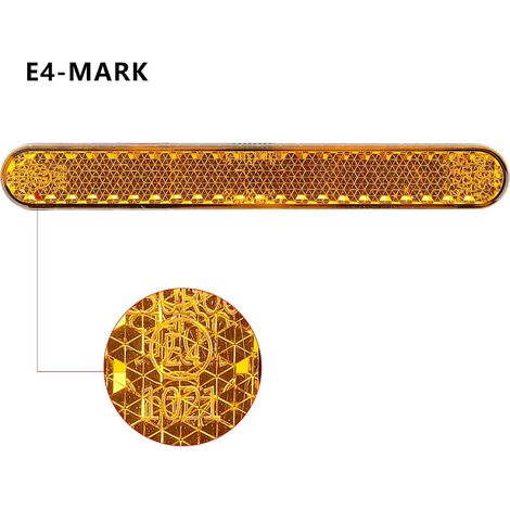 2 pièces Réflecteur pour moto et vélo E4-approuvé, Réflecteur rectangulaire arrière yeux de chat autocollant réfléchissant jaune (1/4)