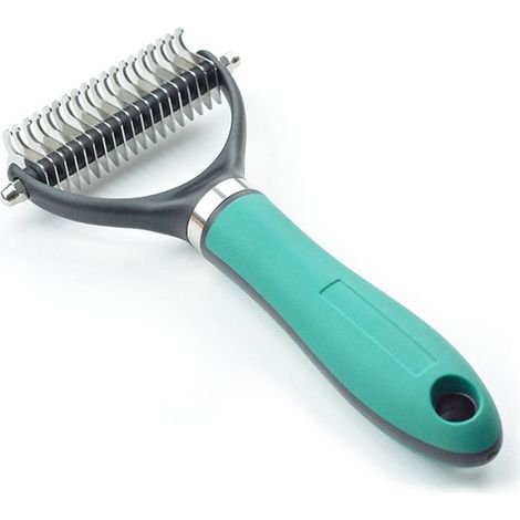 Cepillo quitapelusas con cuchillas afiladas que elimina el pelo muerto, peina el pelaje rápidamente, tiene un agarre cómodo y es apto para gatos y perros. (Verde) (1/4)
