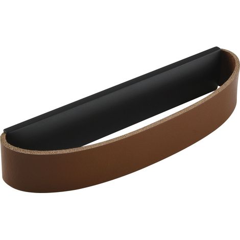 Griff Möbelgriff Rollo LA 96, B 150 mm, Leder cognac/Sockel ZN schwarz matt
