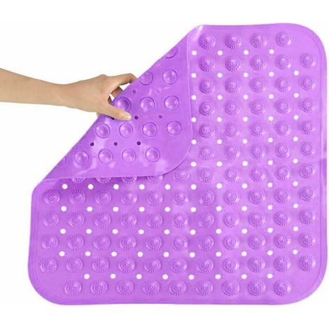 Non-Slip Bath Mat, Mildew Proof PVC Square Bath Mat Foot Massage Mat 48 x 48cm (Purple) (1/4)