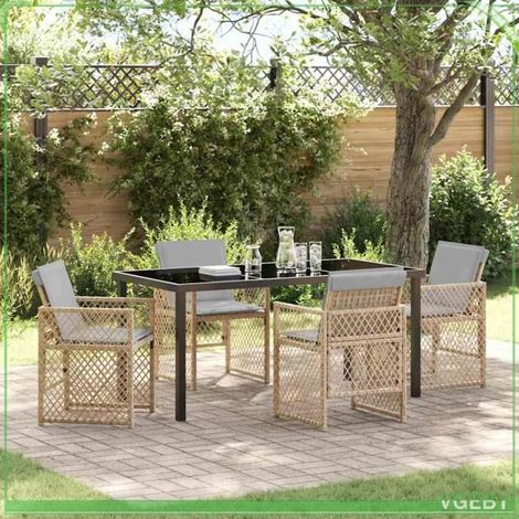 Ensemble de salle à manger pour jardin - FAFEICY - 3380643 - Beige - Plateau verre trempé - Structure acier (1/5)