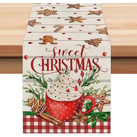 Chemin de table de Noël, nappe longue festive, imprimé style Noël, convient pour la maison, la salle à manger, le salon, la table à manger et la table basse - 180 x 30 cm (polyester) - 8