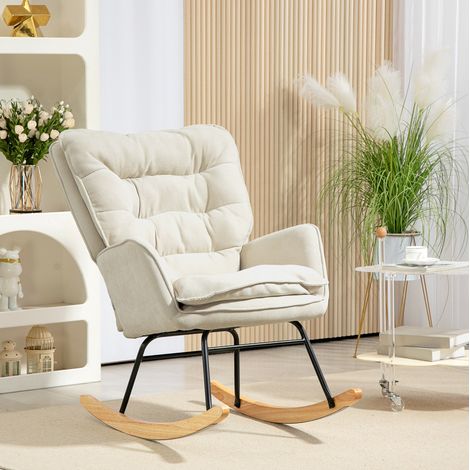 Sillón mecedora 71x98.5x97 cm beige de poliéster con tejido tipo chenilla y respaldo ergonómico (1/5)