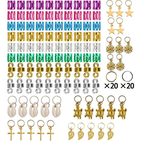150 pendentifs décoratifs pour tresses, pinces à cheveux métalliques colorées, lot de 150 pièces, accessoires coiffure fantaisie avec breloques (1/5)