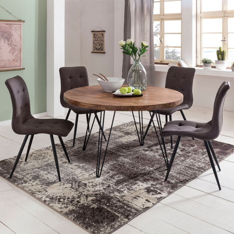 Table à manger ronde 120x78 cm en sheesham et métal - SURATE (1/5)