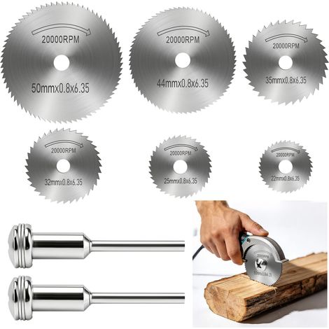 Lot de 7 lames de coupe pour perceuse avec tige hexagonale de 1/4", mini lames de scie circulaire HSS pour couper du bois, du plastique, du métal (taille 50/44/35/32/25/22 mm, épaisseur 0,8 mm) (1/5)