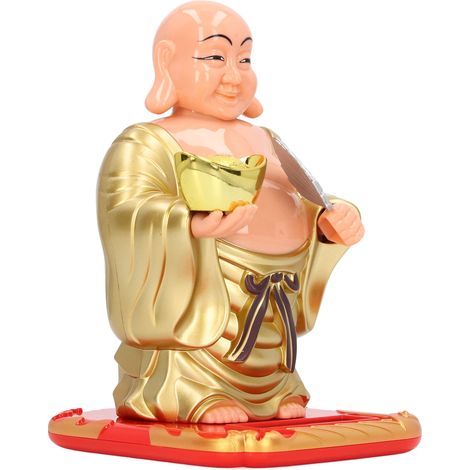 Grande figurine de Bouddha Maitreya riant avec tête solaire, décoration amusante pour tableau de bord de voiture de style bouddhiste (1/5)