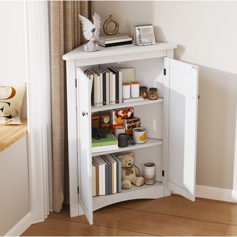 Eckschrank 61.5x80 cm Weiß MDF mit 2 Türen und 3 Ebenen (1/5)