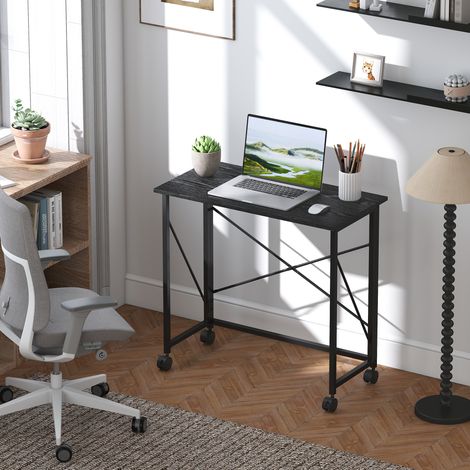 Bureau pliant 80x40x75 cm Noir avec roues et structure solide, idéal pour le et le