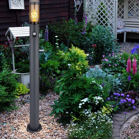 LED segnapasso rilevatore di movimento paletto luminoso da esterno lampade da giardino antracite IP44, piantana patio balcone, acciaio inox color fumo, 7W 806 lm bianco caldo, PxH 12,7x110cm