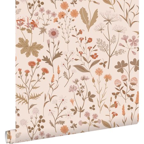 papier peint fleurs des champs beige - ESTAhome