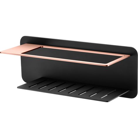 Jabonera frontal con diseño moderno de acero s304 con acabado negro y oro rosa Bethari de Imex (1/2)