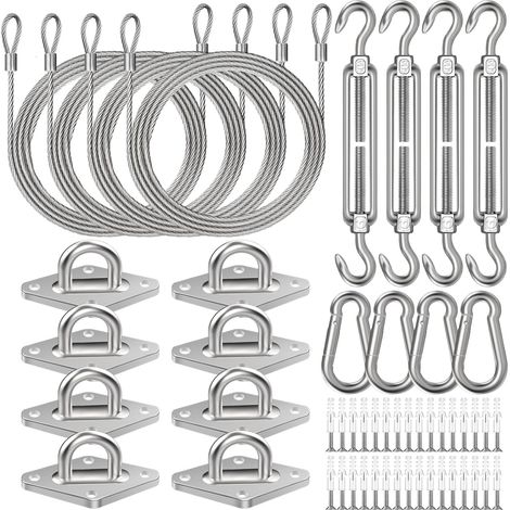 Kit de herrajes de 84 piezas para toldo de 6 pulgadas con cable de acero y herrajes de acero inoxidable 304 para patio y jardín. (1/4)