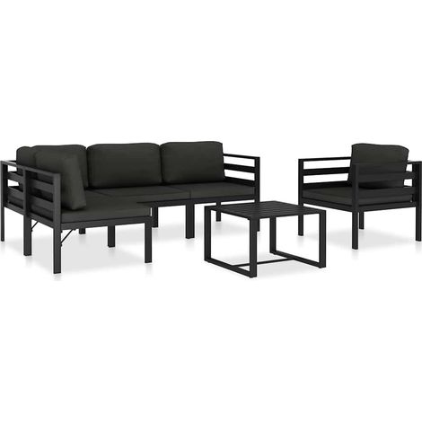 vidaXL Set muebles de jardín 6 pzas y cojines aluminio gris antracita (1/5)