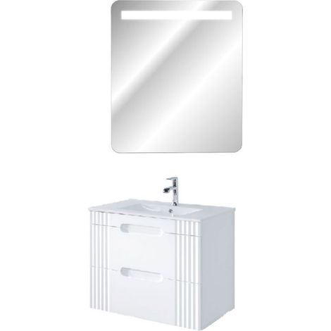 Meuble vasque à encastrer 80 cm + miroir LED Oceanie White - Livraison gratuite
