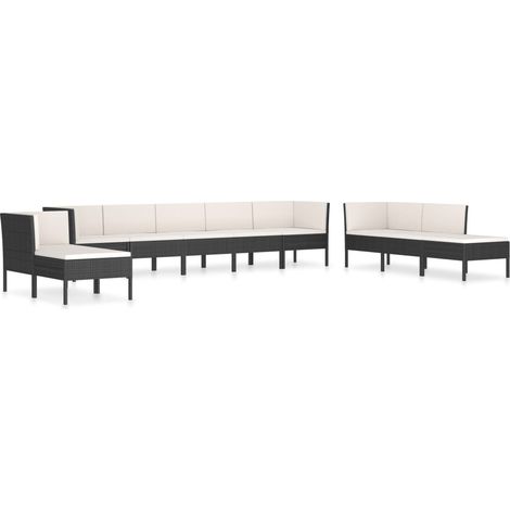 10-tlg. Garten-Lounge-Set mit Auflagen Poly Rattan Schwarz