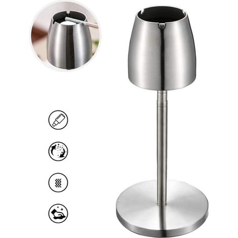 Cendrier d'extérieur en acier inoxydable, cendrier sur pied avec support télescopique, grand cendrier coupe-vent décoratif pour la maison, l'extérieur, un bar, un bureau ou un café. (1/5)