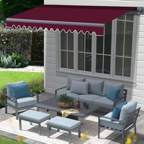 3.5x2.5M Patio Retractable Manual Awning Garden Sun Shade Canopy Shelter Wine Red (1/5)