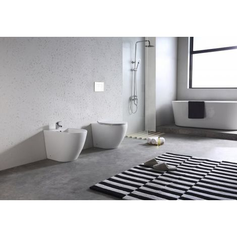 Sanitari a Terra Filo Muro Wc Bidet Copriwater Sof Close Bianco Bent Rimles
