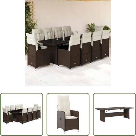 vidaXL Gartenstuhl - 11-tlg. Garten-Bistro-Set mit Kissen Braun Poly Rattan (1/5)