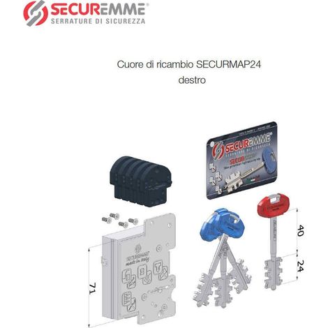 CUORE DI RICAMBIO SECUREMME DESTRA SECURMAP24 / 3+1 CHIAVI DOPPIA MAPPA L.85mm.