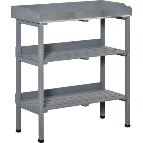 Pflanztisch Gärtnertisch Blumentisch mit Metall-Arbeitsfläche und Holz 76x37x89cm ideal für Garten & Balkon