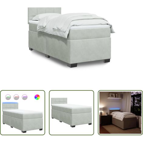 vidaXL LED-Leuchten - Boxspringbett mit Matratze Hellgrau 100x200 cm Samt (1/5)