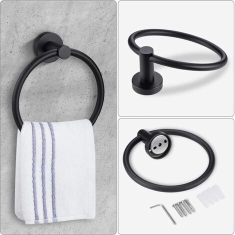 Anneau porte-serviette mural en acier inoxydable 304 pour salle de bain (Noir) (1/4)