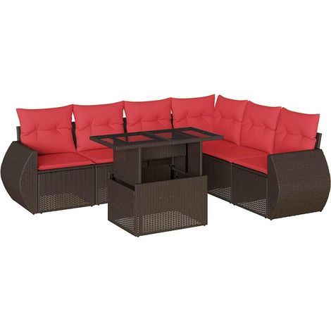 Maison Exclusive - 7-teiliges Gartensofa-Set mit Kissen, braun, P