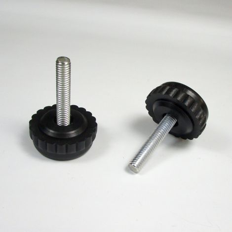 Ajile – Pied Réglable Fileté– Embase CRANTÉE Plastique NOIR Diamètre 30 mm et Tige Filetée en Acier Zingué Diamètre 6 mm (M6) de Longueur 30 mm.