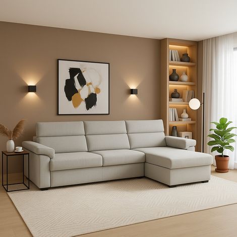 Divano Fisso con Penisola Ceto, Sfoderabile, Idrorepellente Multiposizione Made in Italy, Lavabile, 285x160 cm Grigio Chiaro (1/5)